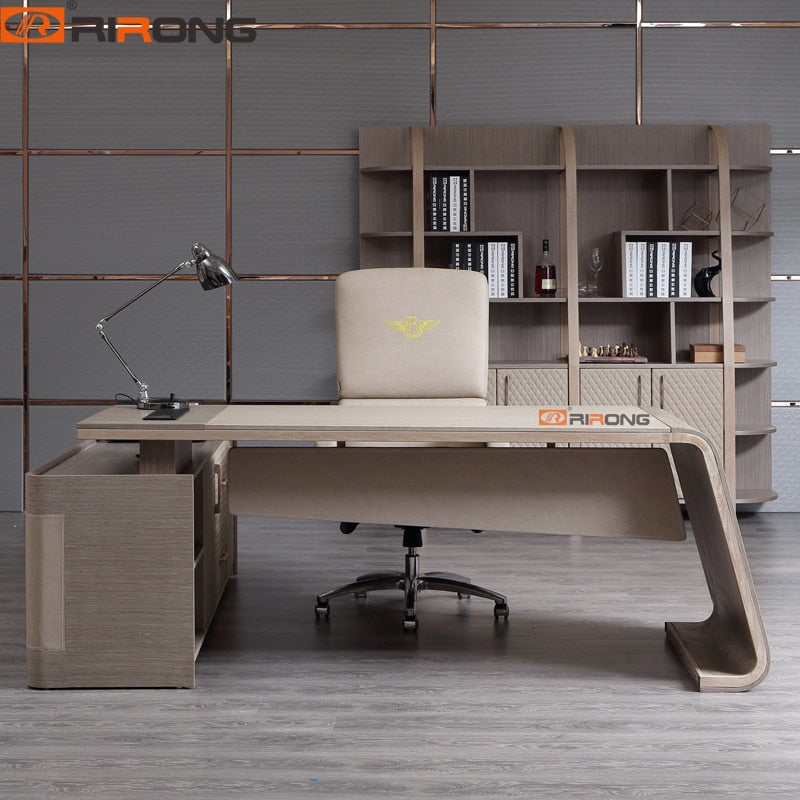 Modern Luxury Elegant Leather  Home Office Study Room Executive Boss Lady 2/2.17m Writing Table Desk With Vice Table