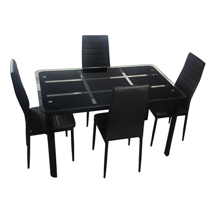 Dinning Table Set Rectangle Tempered Glass Dining Table with 4pcs High Backrest Chairs kitchen Table Dining Set Furniture