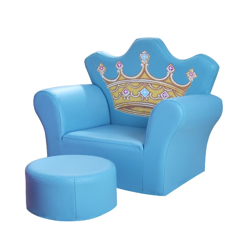 Lovely Cartoon Princess crown kids mini sofa with stool children's furniture leather baby sofa for kids chair  bed room chair