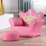 Lovely Cartoon Princess crown kids mini sofa with stool children's furniture leather baby sofa for kids chair  bed room chair