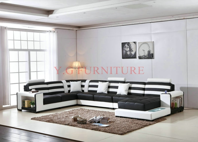 2018 Real  Genuine Leather Modern Sectional Sofa with coffee table U Shaped Living Room Furniture Sofa