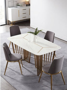 160cm Long Marble Dinning Table + 6 Chairs / Gilded Steel Frame / Customized Size Available